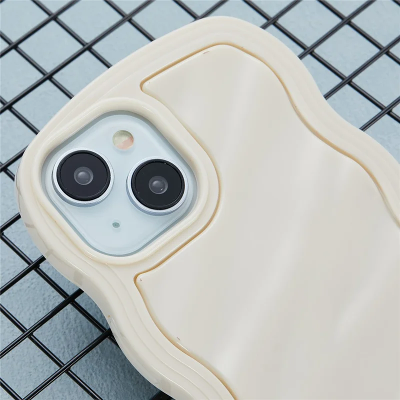 WT Series for iPhone 15 Case Wavy Edge TPU+PC Phone Cover - White