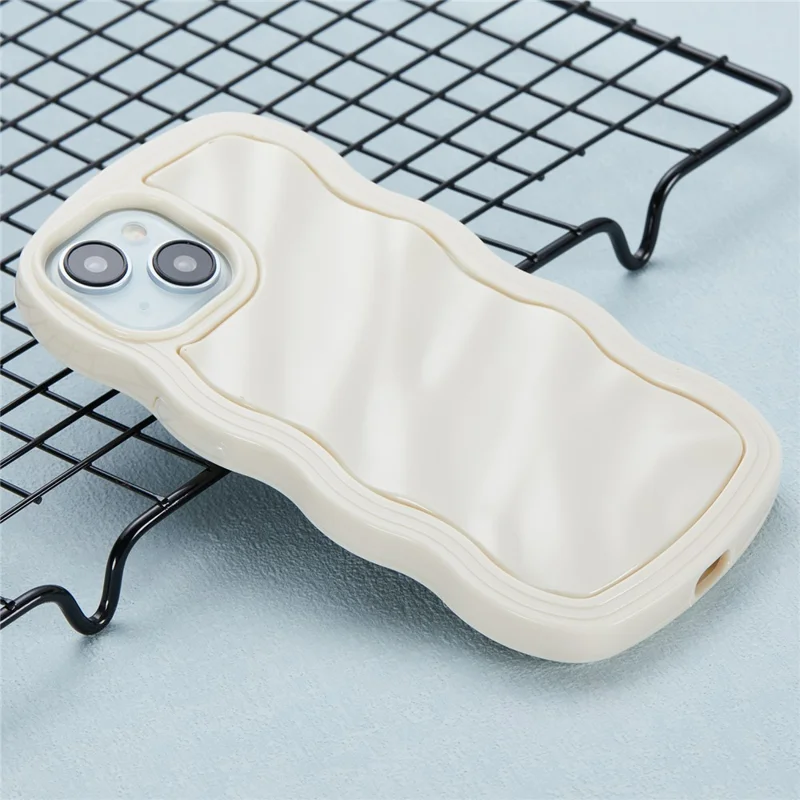 WT Series for iPhone 13 Case with Wavy Edge Hard PC Soft TPU Protection Cover - White