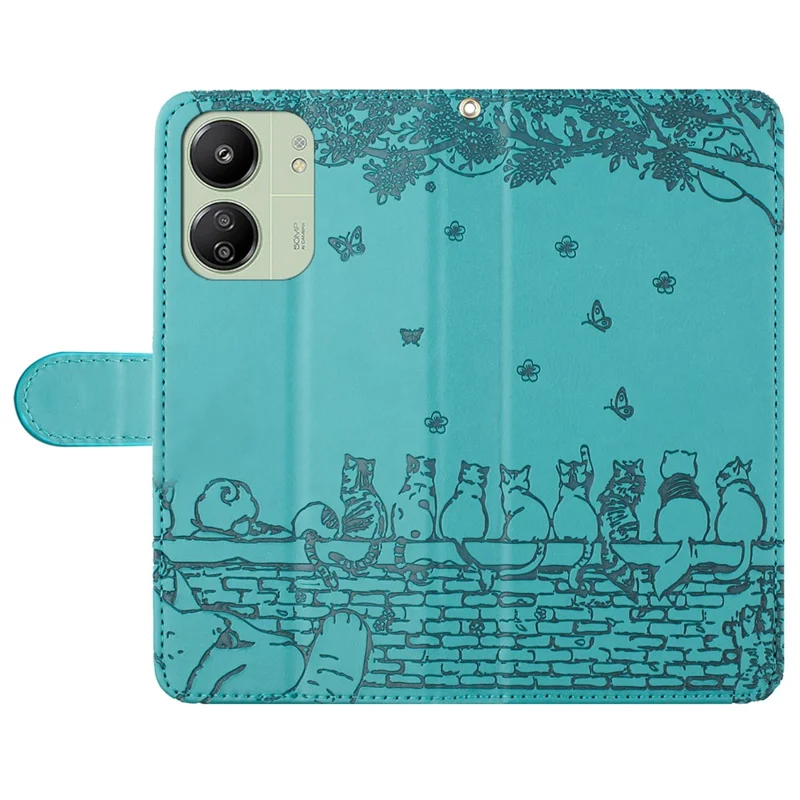 Per Xiaomi Redmi 13C 4G / 5G / 13R 5G / Poco M6 5G / Poco C65 4G Case PU Leather Wallet Cover Wall Cats Pattern - Blu