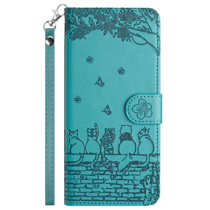 Per Xiaomi Redmi 13C 4G / 5G / 13R 5G / Poco M6 5G / Poco C65 4G Case PU Leather Wallet Cover Wall Cats Pattern - Blu