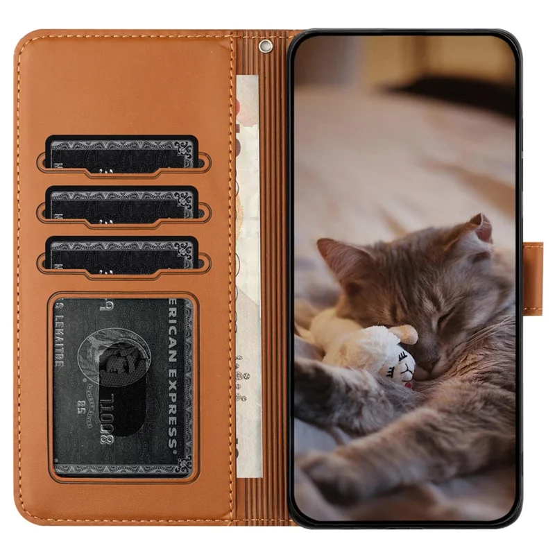 For Xiaomi Redmi 13C 4G / 5G / 13R 5G / Poco M6 5G / Poco C65 4G Case PU Leather Wallet Cover Wall Cats Pattern - Brown
