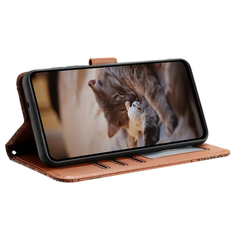 For Xiaomi Redmi 13C 4G / 5G / 13R 5G / Poco M6 5G / Poco C65 4G Case PU Leather Wallet Cover Wall Cats Pattern - Brown