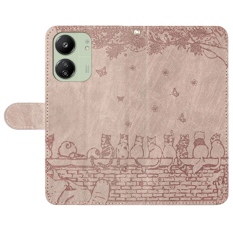 For Xiaomi Redmi 13C 4G / 5G / 13R 5G / Poco M6 5G / Poco C65 4G Case PU Leather Wallet Cover Wall Cats Pattern - Smoky Purple