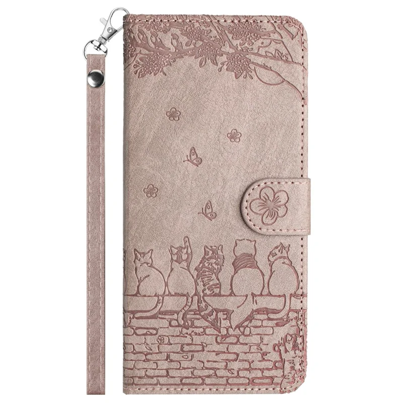 For Xiaomi Redmi 13C 4G / 5G / 13R 5G / Poco M6 5G / Poco C65 4G Case PU Leather Wallet Cover Wall Cats Pattern - Smoky Purple
