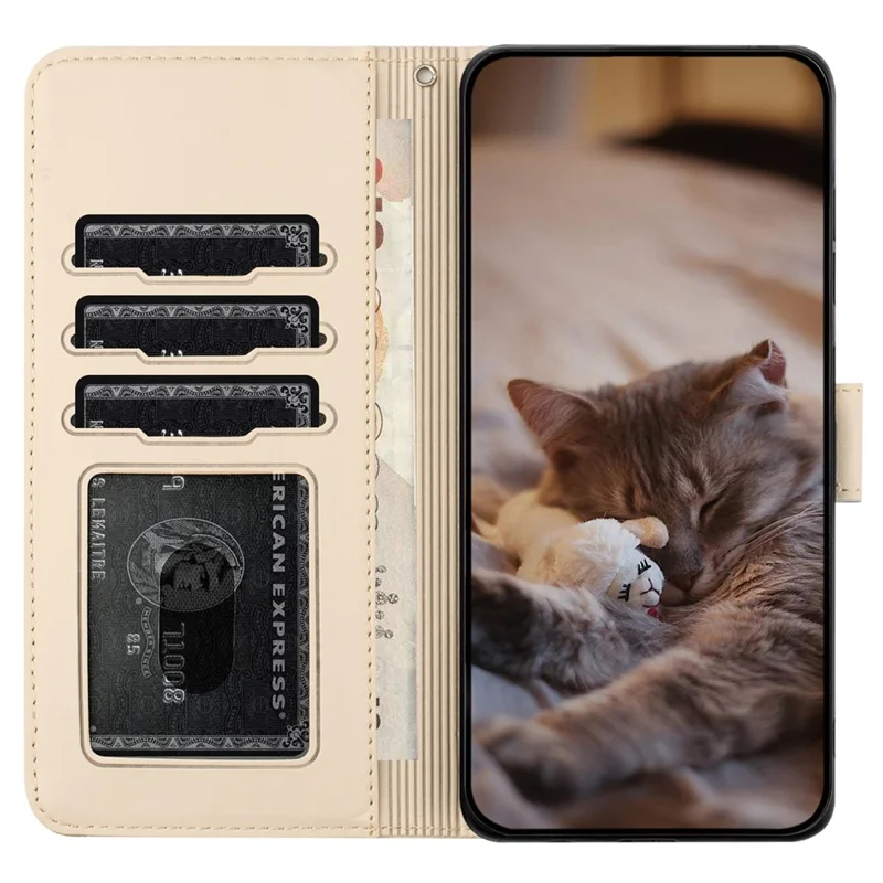 For Xiaomi Redmi 13C 4G / 5G / 13R 5G / Poco M6 5G / Poco C65 4G Case PU Leather Wallet Cover Wall Cats Pattern - Apricot