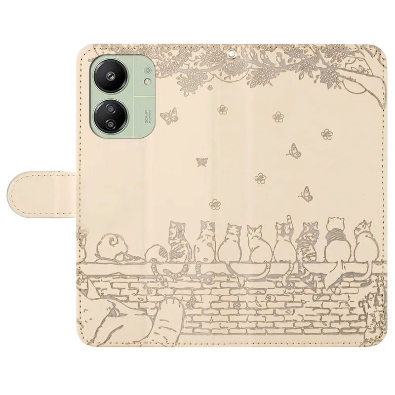 For Xiaomi Redmi 13C 4G / 5G / 13R 5G / Poco M6 5G / Poco C65 4G Case PU Leather Wallet Cover Wall Cats Pattern - Apricot