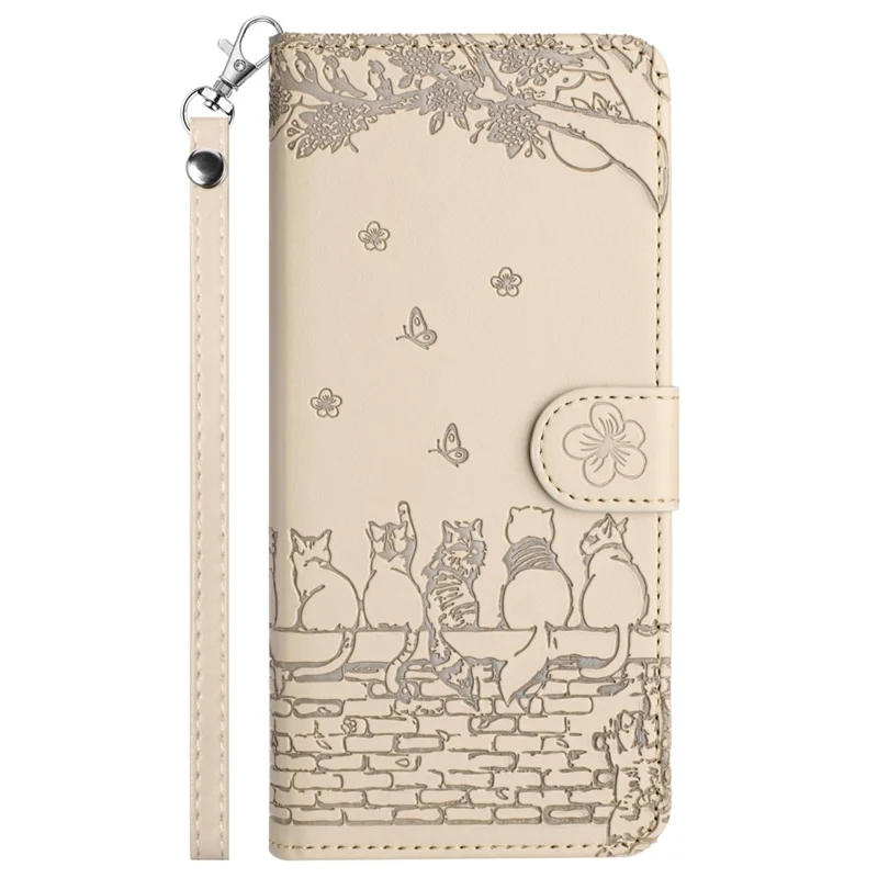 For Xiaomi Redmi 13C 4G / 5G / 13R 5G / Poco M6 5G / Poco C65 4G Case PU Leather Wallet Cover Wall Cats Pattern - Apricot