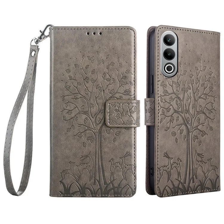 Pour OnePlus Nord CE4 5G Étui en cuir PU avec support Bookstyle Housse de téléphone Cerf imprimé - Gris