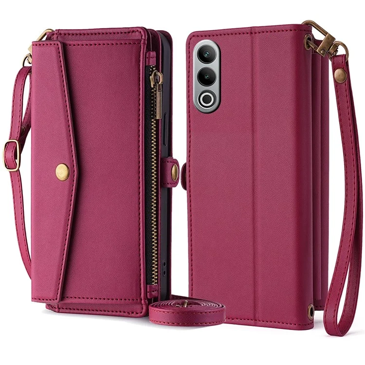 Para el caso del OnePlus Nord CE4 5G Zipper Wallet Stand Funda de Cuero - Rojo