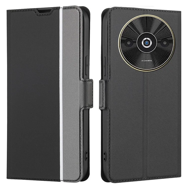 Pour Xiaomi Redmi A3 Case Card Holder Twill Texture Leather Protective Cell Phone Cover - Black