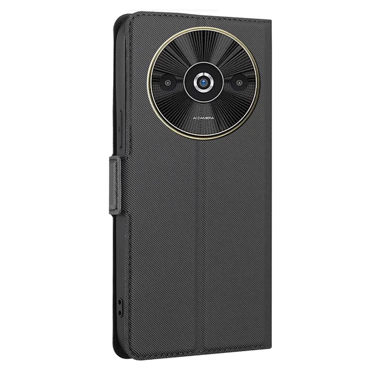 Pour Xiaomi Redmi A3 Case Card Holder Twill Texture Leather Protective Cell Phone Cover - Black