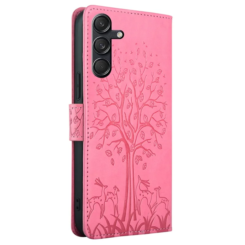 For Samsung Galaxy M55 5G / C55 5G / F55 5G Case Tree Pattern Imprinted Wallet Stand Leather Phone Cover - Pink