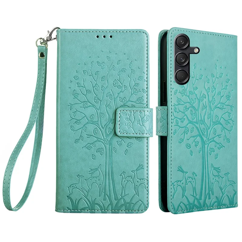 For Samsung Galaxy M55 5G / C55 5G / F55 5G Case Tree Pattern Imprinted Wallet Stand Leather Phone Cover - Green