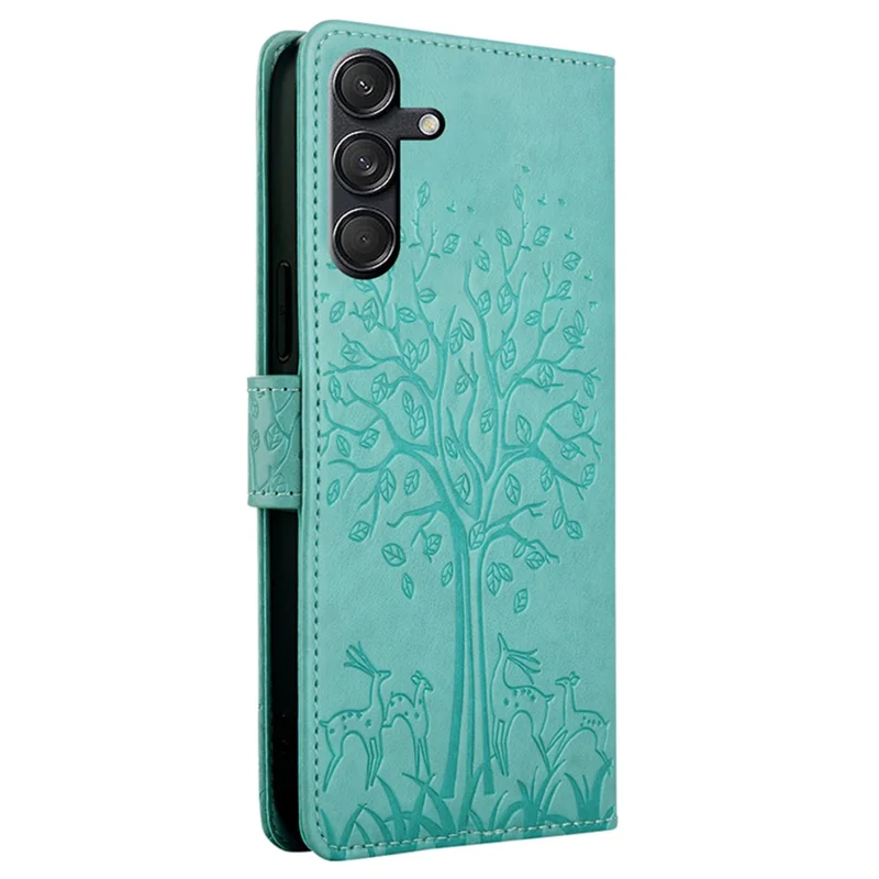 For Samsung Galaxy M55 5G / C55 5G / F55 5G Case Tree Pattern Imprinted Wallet Stand Leather Phone Cover - Green