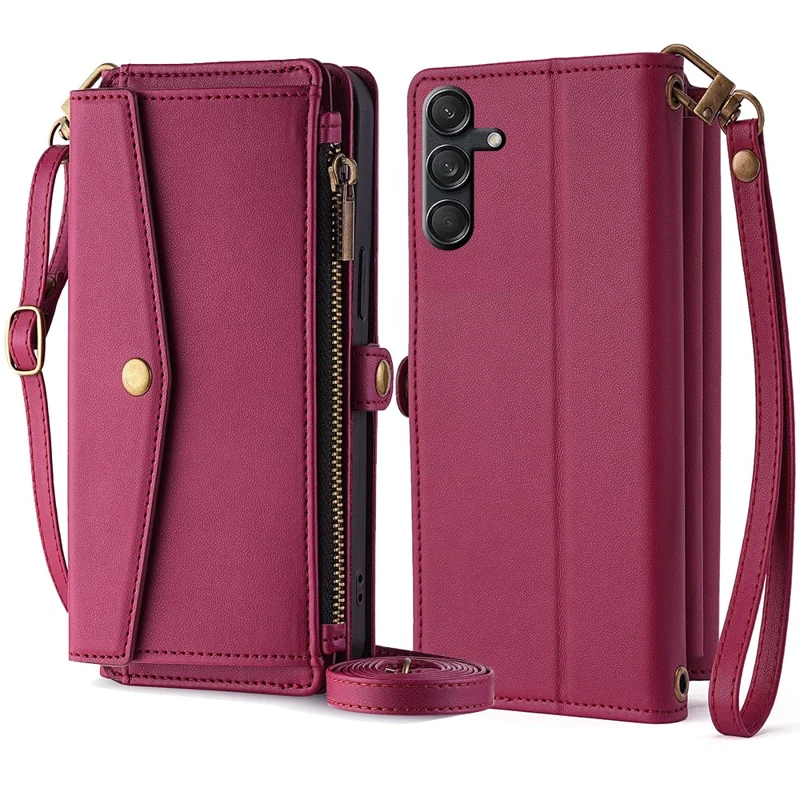 For Samsung Galaxy M55 5G / C55 5G / F55 5G Stand Case with 6 Card Slots Leather Wallet Handbag Phone Cover - Red