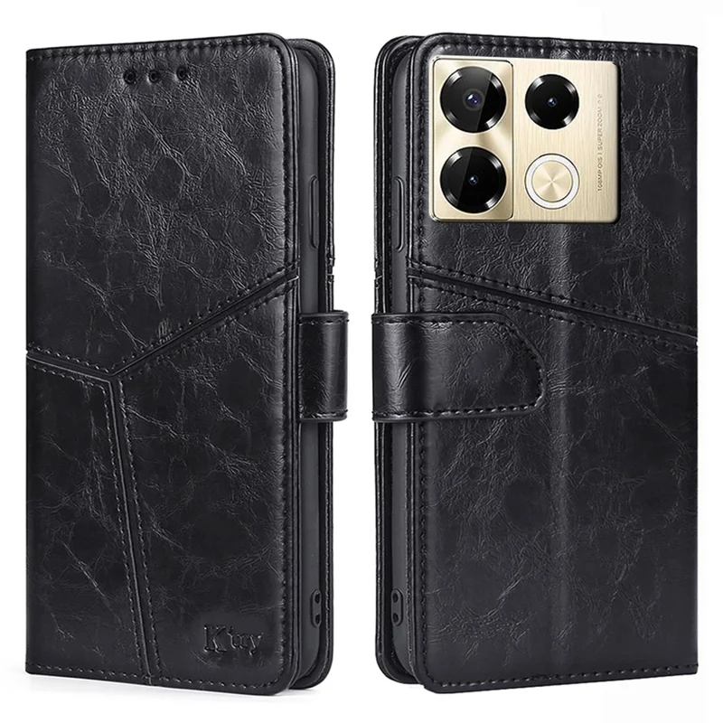 For Infinix Note 40 Pro 4G Case Geometric Splicing Leather Wallet Stand Phone Cover - Black