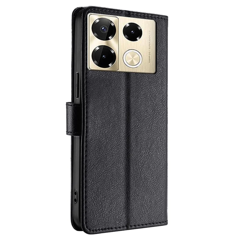 Phone Case for Infinix Note 40 Pro 4G Zipper Pocket Stand PU Leather Cover with Strap - Black