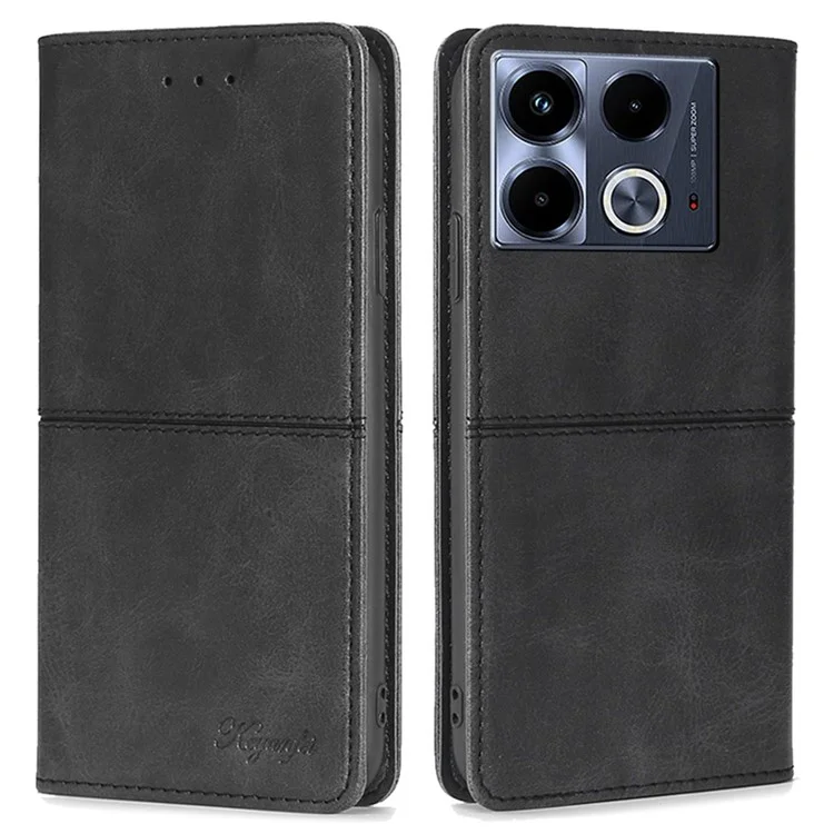 For Infinix Note 40 Case PU Leather Cowhide Texture Phone Cover Magnetic Absorption - Black