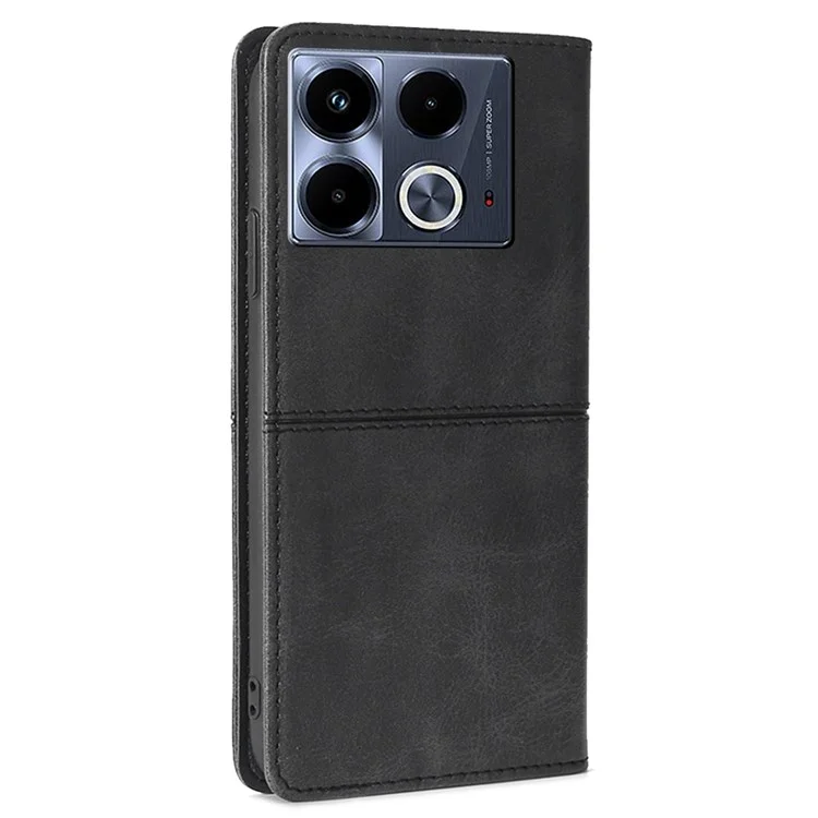 For Infinix Note 40 Case PU Leather Cowhide Texture Phone Cover Magnetic Absorption - Black