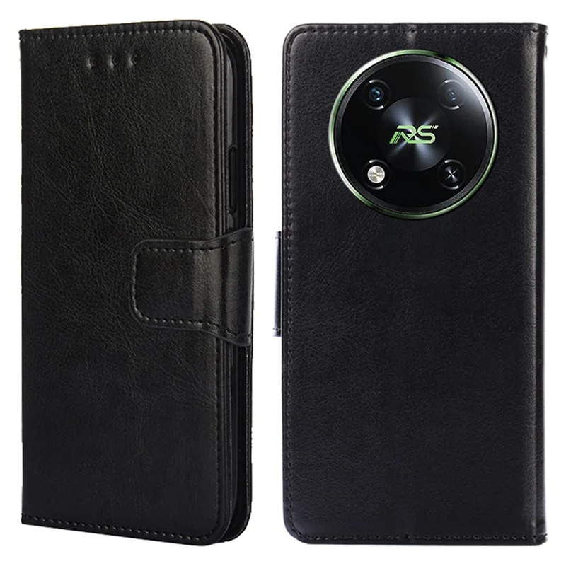 For itel RS4 4G Case Leather Wallet Phone Cover with Viewing Stand 2 Card Holder - Black