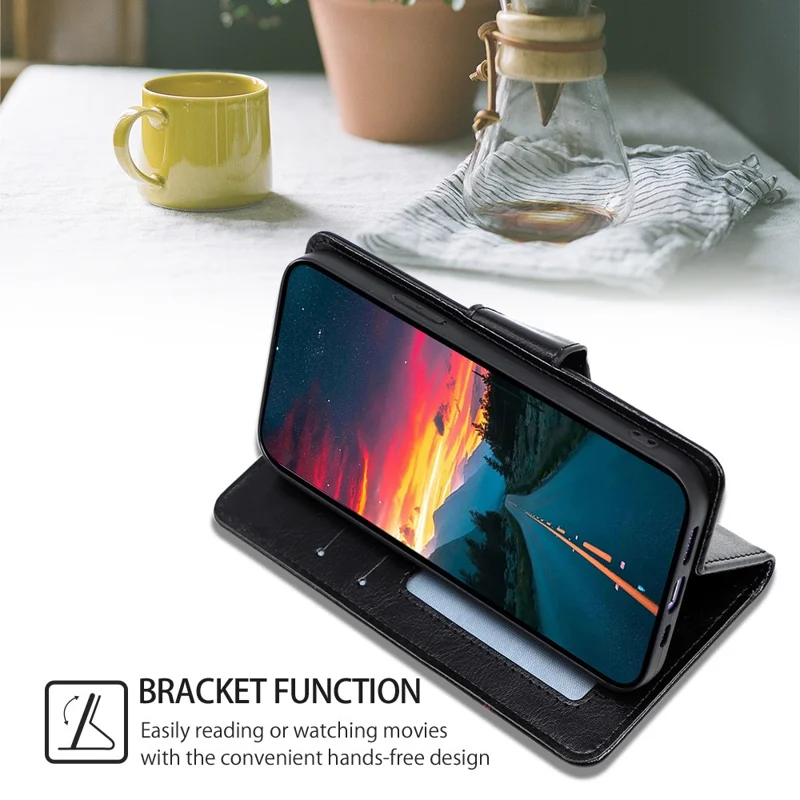 For itel RS4 4G Case Leather Wallet Phone Cover with Viewing Stand 2 Card Holder - Black