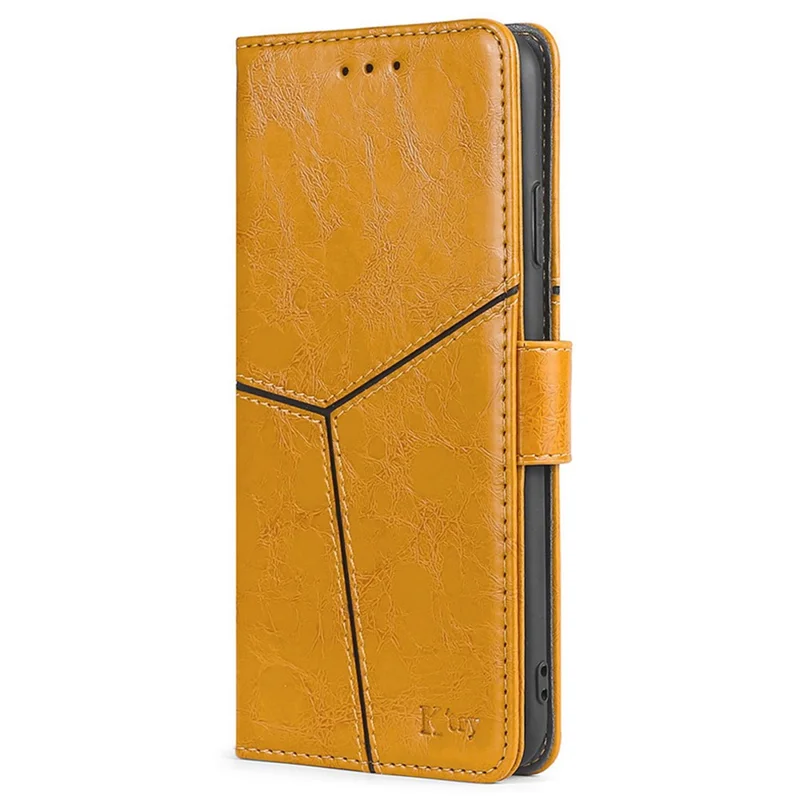 For vivo Y03 Case Geometric Splicing Leather Wallet Viewing Stand Phone Cover - Yellow