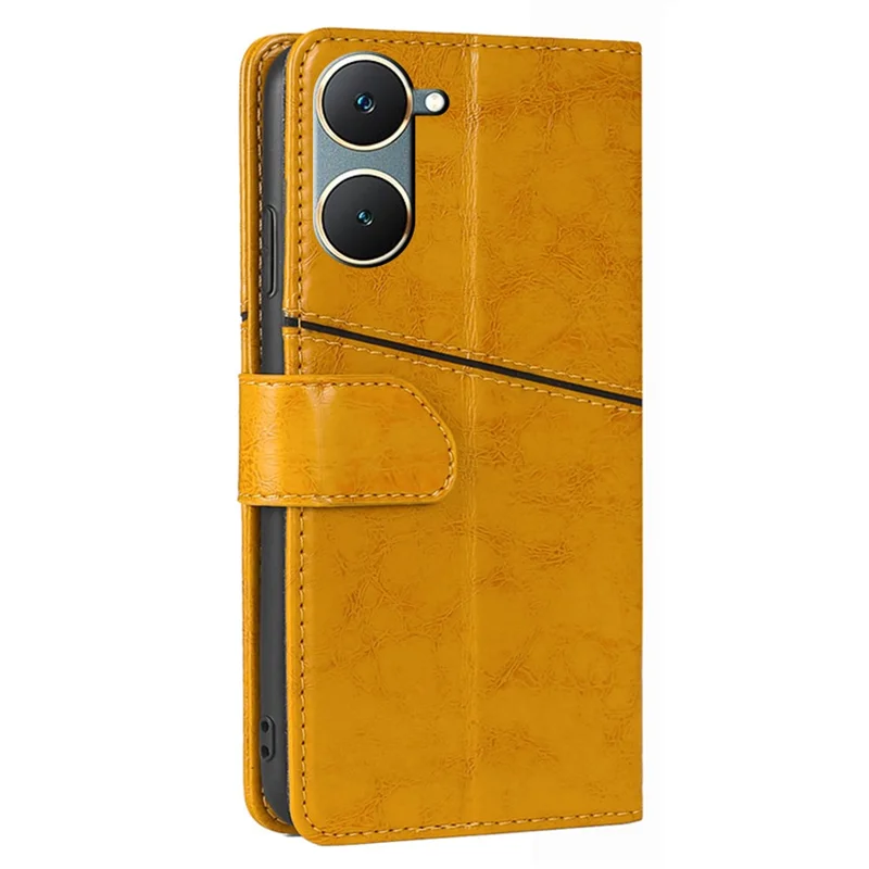 For vivo Y03 Case Geometric Splicing Leather Wallet Viewing Stand Phone Cover - Yellow