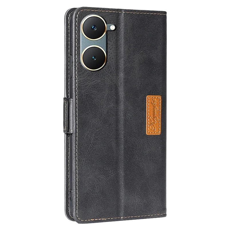 Чехол-книжка для vivo Y03 Wallet Cover Colour Splicing PU Leather Flip Folio Phone Case - черный+серый
