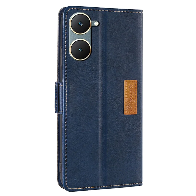 Para vivo Y03 Funda Cartera Combinación de Colores Cuero Sintético Flip Folio Carcasa de Teléfono - Azul+Gris