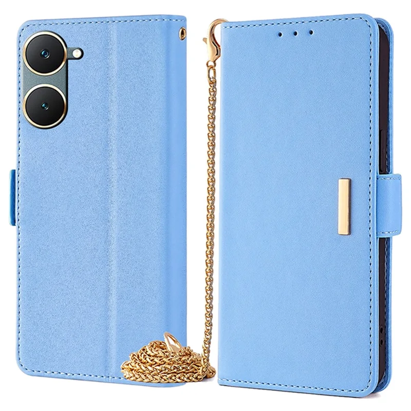 For vivo Y03 Wallet Case PU Leather Card Slots Flip Phone Cover with Crossbody Strap - Blue