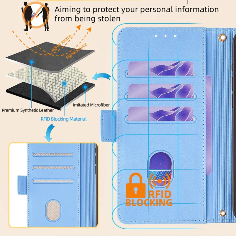 For vivo Y03 Wallet Case PU Leather Card Slots Flip Phone Cover with Crossbody Strap - Blue