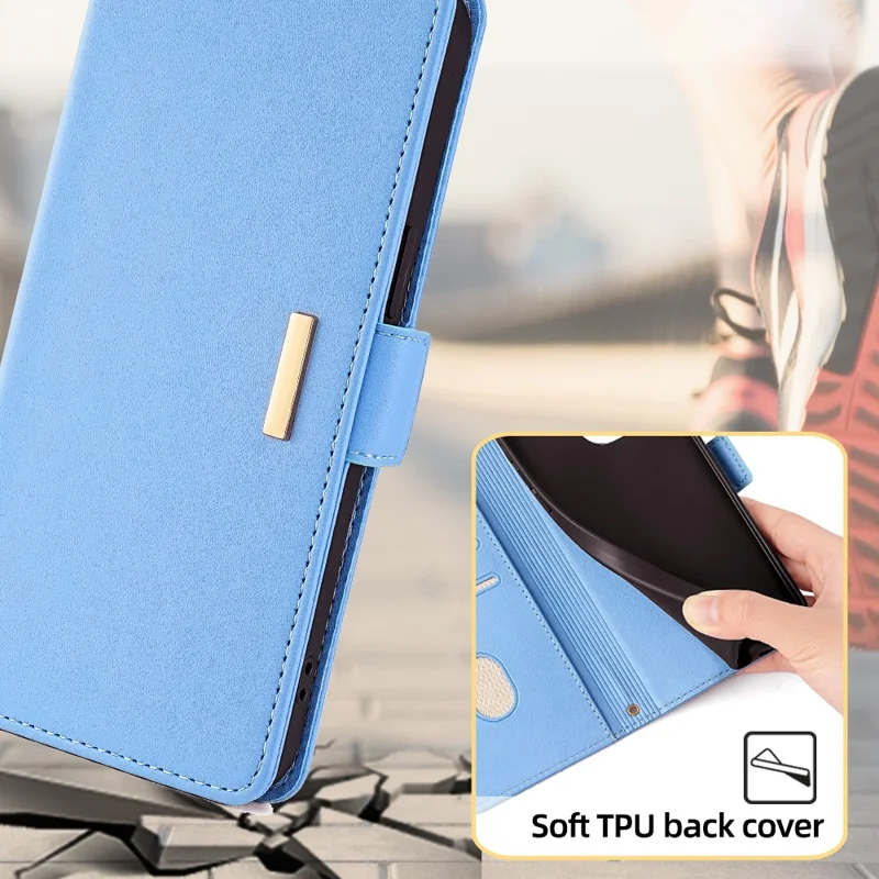For vivo Y03 Wallet Case PU Leather Card Slots Flip Phone Cover with Crossbody Strap - Blue