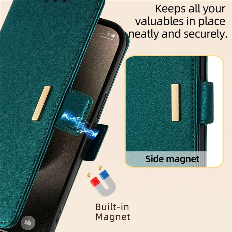 For vivo Y03 Wallet Case PU Leather Card Slots Flip Phone Cover with Crossbody Strap - Green