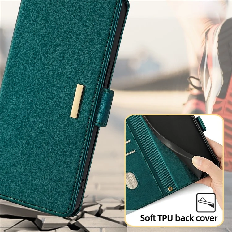 For vivo Y03 Wallet Case PU Leather Card Slots Flip Phone Cover with Crossbody Strap - Green