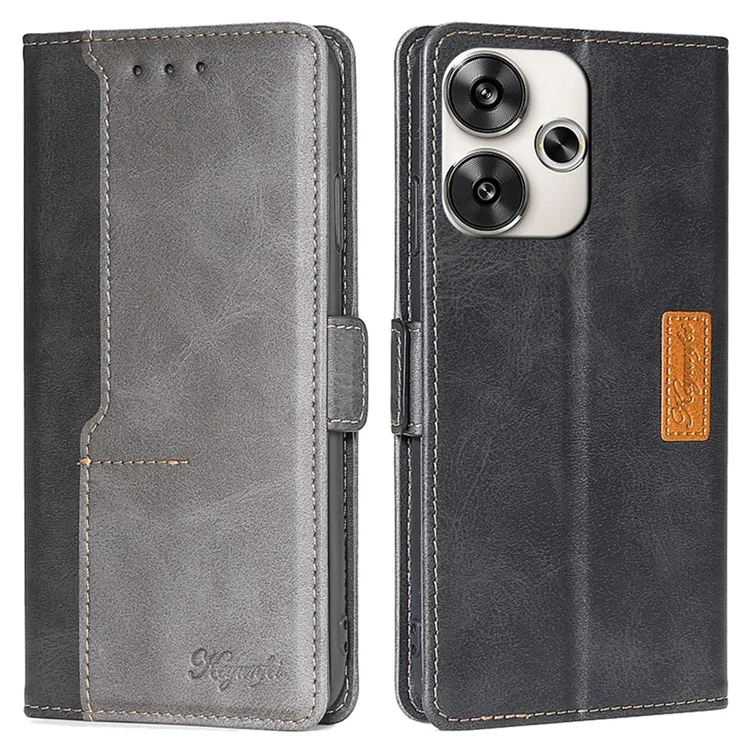 Per Xiaomi Redmi Turbo 3 5G / Poco F6 5G Custodia Colore Splicing Pelle Anti-Caduta Cover con Portafoglio - Nero+Grigio