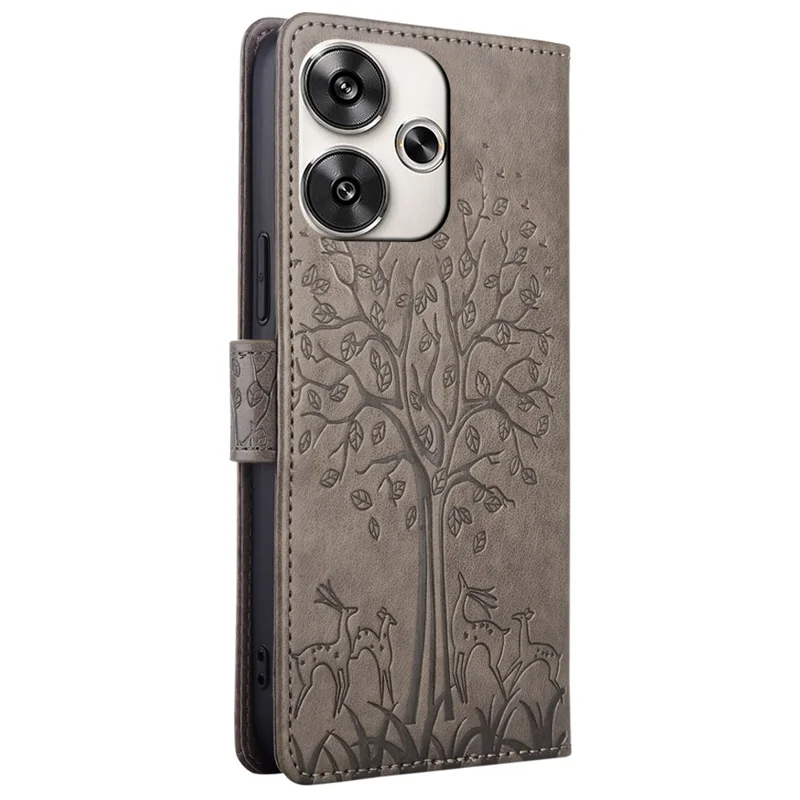 Futerał na Xiaomi Redmi Turbo 3 5G / Poco F6 5G z kieszenią, imitacją skórzaną z nadrukiem jelenia - Szary