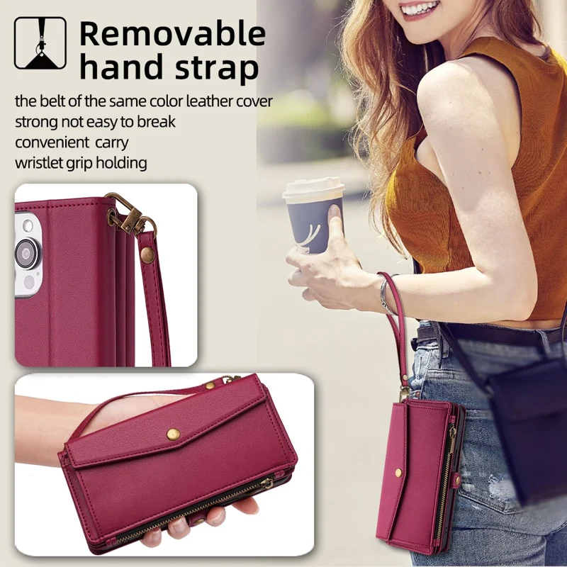 For Xiaomi Redmi Turbo 3 5G / Poco F6 5G Phone Case Large Capacity Wallet Leather Stand Protective Cover with 2 Straps - Red