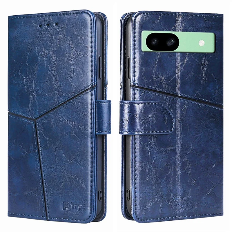 For Google Pixel 8a Geometric Splicing Case Leather Wallet Stand Phone Cover - Blue