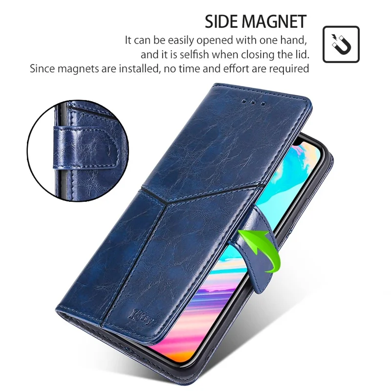 For Google Pixel 8a Geometric Splicing Case Leather Wallet Stand Phone Cover - Blue