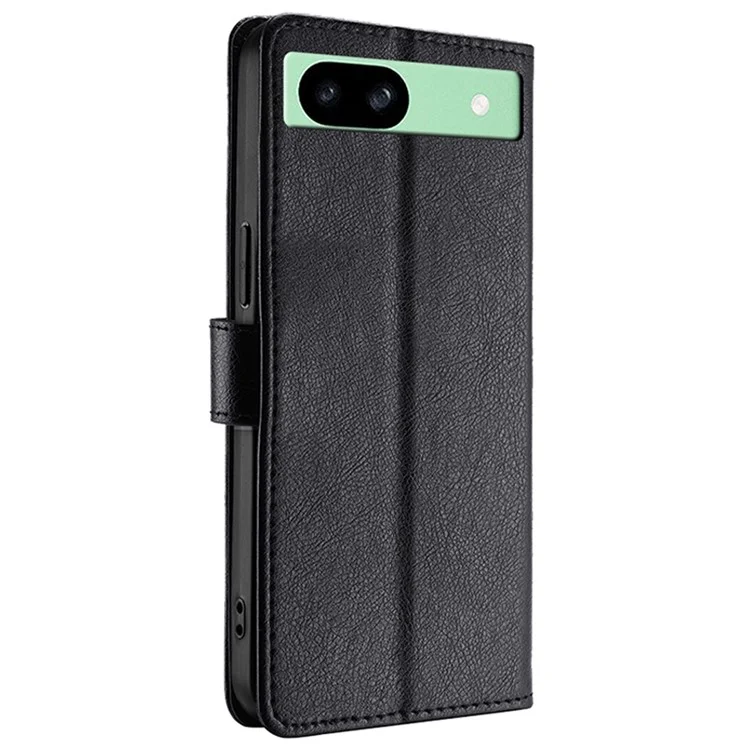 For Google Pixel 8a Phone Case Zipper Pocket PU Leather Stand Cover with Strap - Black