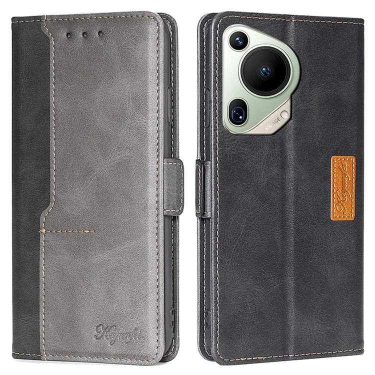 Pour Huawei Pura 70 Ultra Dual Color Splicing Case Leather Wallet Phone Cover - Noir+Gris