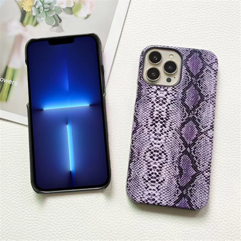 For iPhone 13 Pro Max Snake Texture Phone Case PC+PU Leather Back Cover (Not Complete Covering) - White
