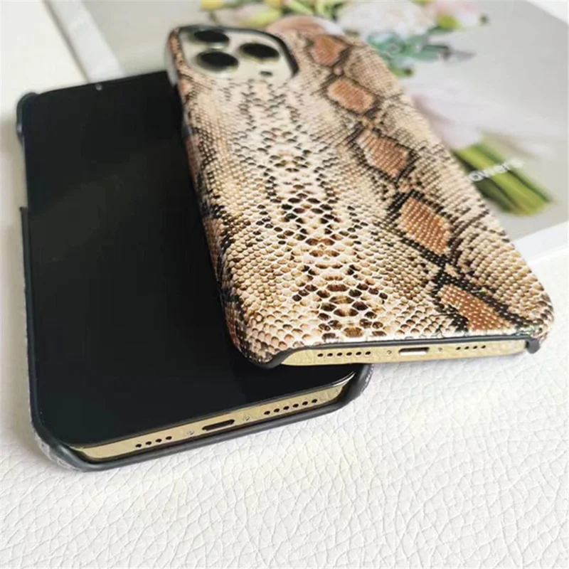 For iPhone 13 Pro Max Snake Texture Phone Case PC+PU Leather Back Cover (Not Complete Covering) - White