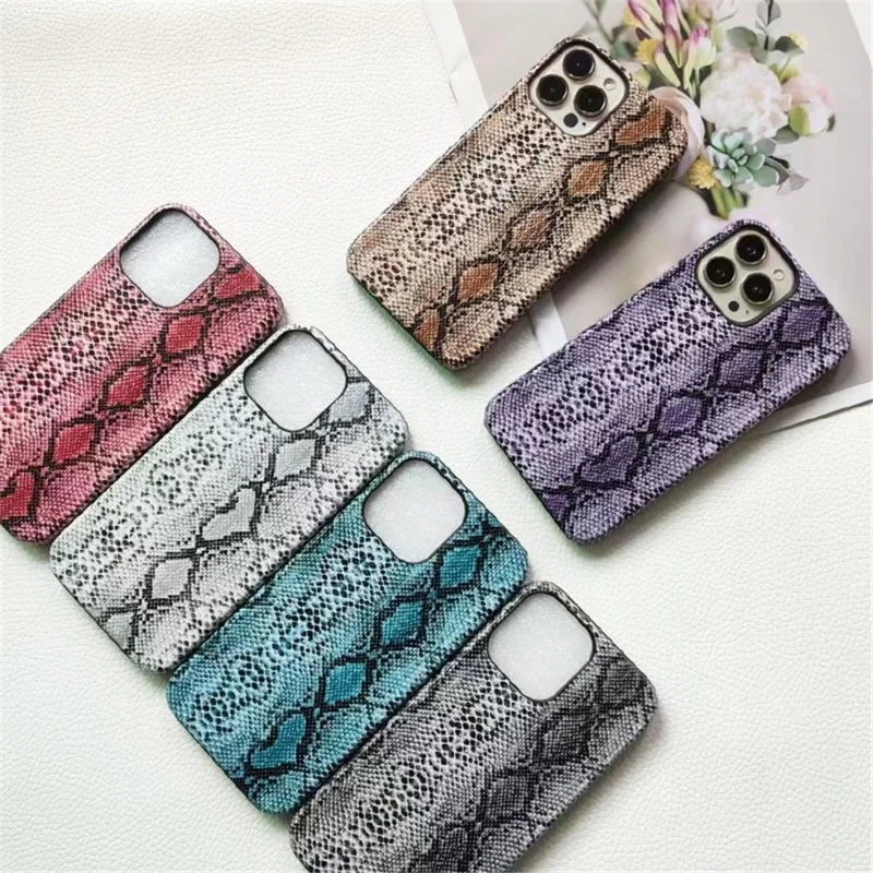 For iPhone 13 Pro Max Snake Texture Phone Case PC+PU Leather Back Cover (Not Complete Covering) - White