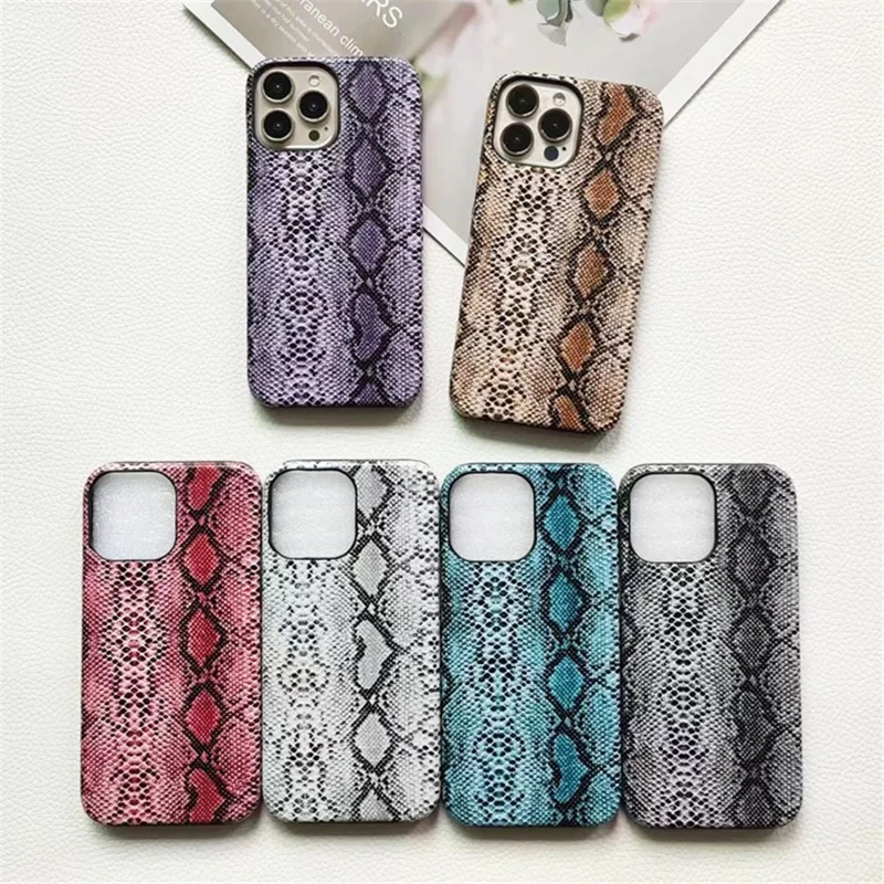For iPhone 13 Pro Max Snake Texture Phone Case PC+PU Leather Back Cover (Not Complete Covering) - White