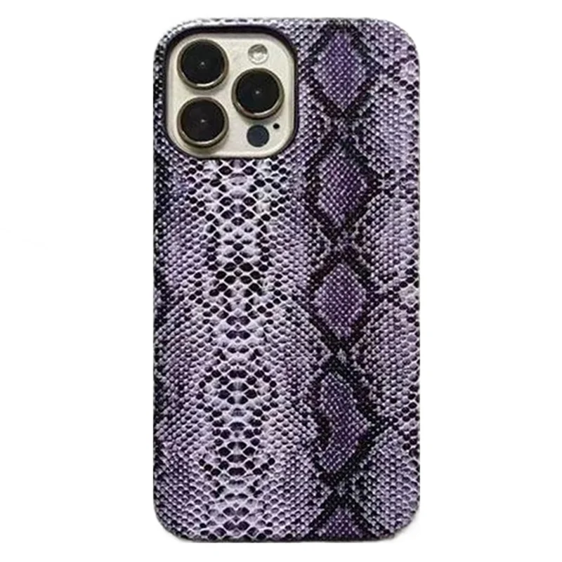 For iPhone 14 Pro Max Incomplete Cover Snake Texture PC+PU Leather Phone Case - Purple