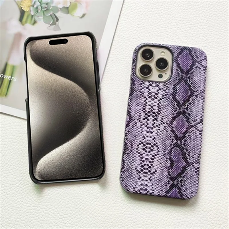 For iPhone 14 Pro Max Incomplete Cover Snake Texture PC+PU Leather Phone Case - Purple
