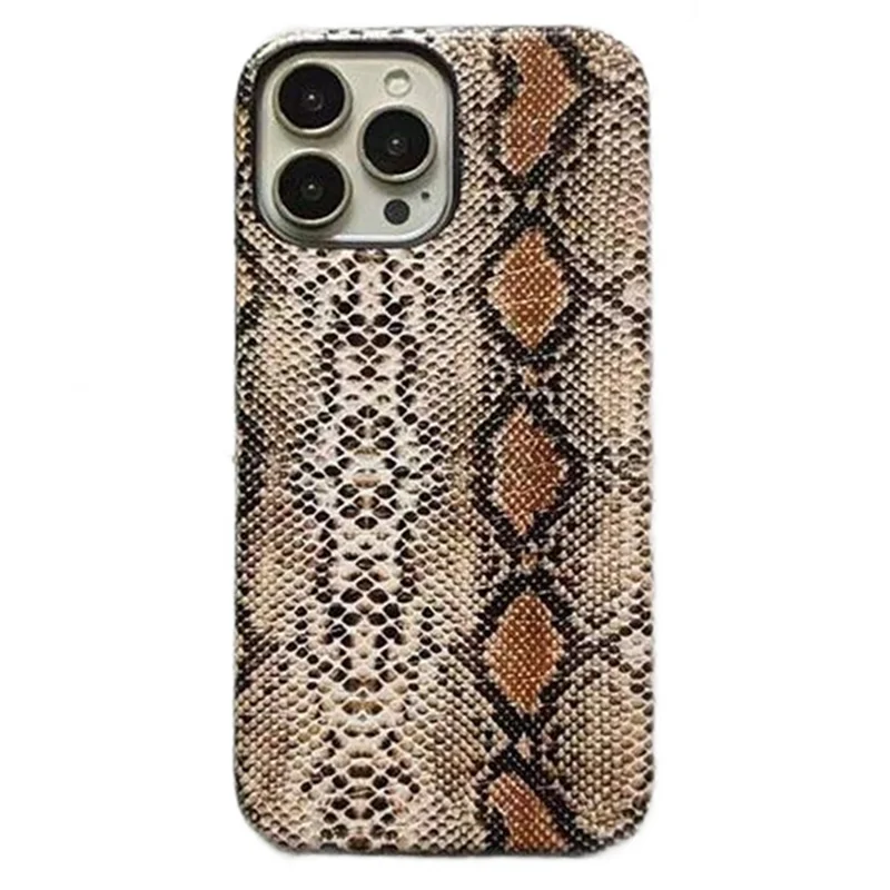 For iPhone 13 Pro 6.1 inch Case PC+PU Leather Snake Texture Phone Cover with Incomplete Edge - Brown