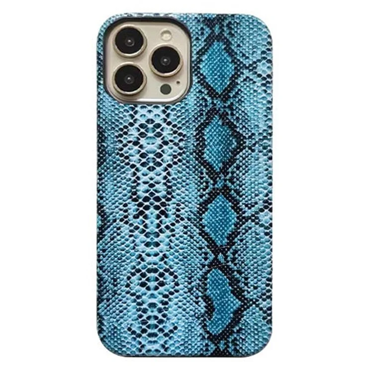 Capa Protetora de PC+PU Leather para iPhone 14 Pro, Textura de Cobra (Não Cobre Completamente) - Azul