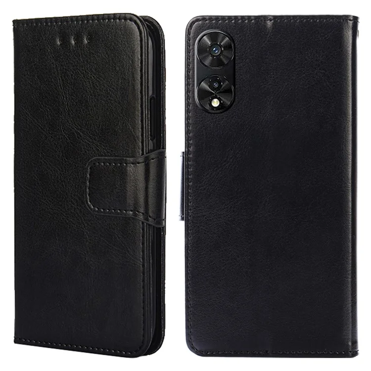 Para TCL 505 Capa de Telefone à Prova de Choque PU Leather+TPU Shell Atacado Phone Stand Cover Wallet - Preto